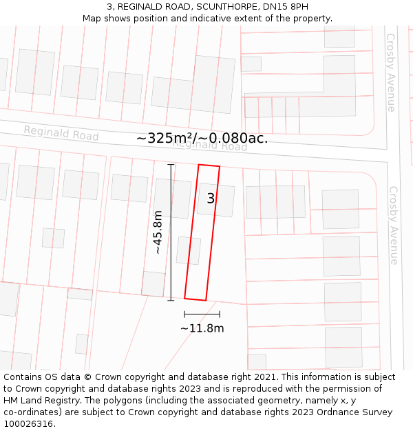 3, REGINALD ROAD, SCUNTHORPE, DN15 8PH: Plot and title map