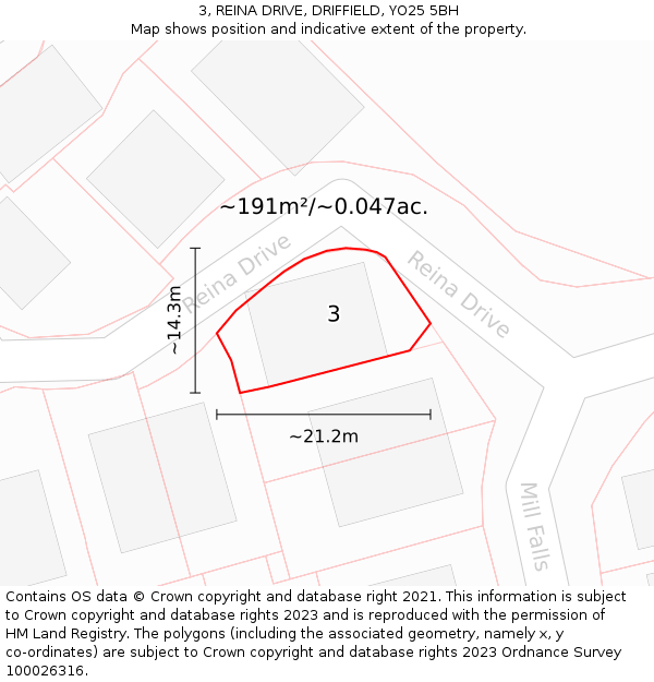 3, REINA DRIVE, DRIFFIELD, YO25 5BH: Plot and title map