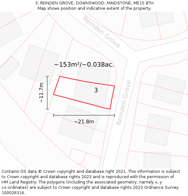 3, REINDEN GROVE, DOWNSWOOD, MAIDSTONE, ME15 8TH: Plot and title map