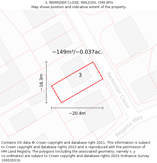 3, REMINDER CLOSE, MALDON, CM9 6FN: Plot and title map
