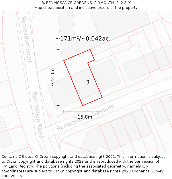 3, RENAISSANCE GARDENS, PLYMOUTH, PL2 3LX: Plot and title map