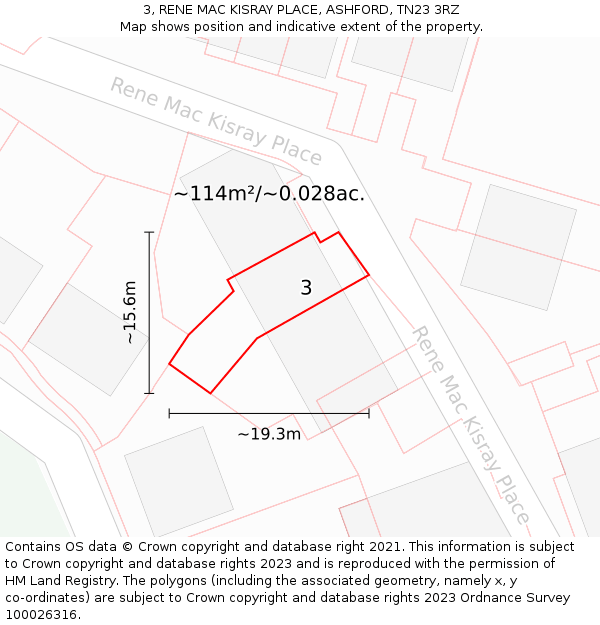 3, RENE MAC KISRAY PLACE, ASHFORD, TN23 3RZ: Plot and title map