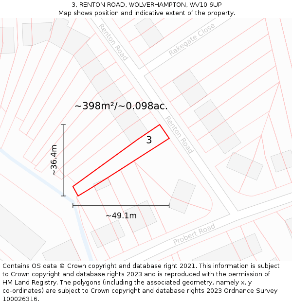 3, RENTON ROAD, WOLVERHAMPTON, WV10 6UP: Plot and title map