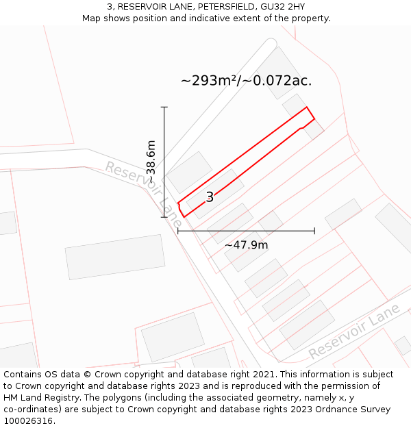 3, RESERVOIR LANE, PETERSFIELD, GU32 2HY: Plot and title map