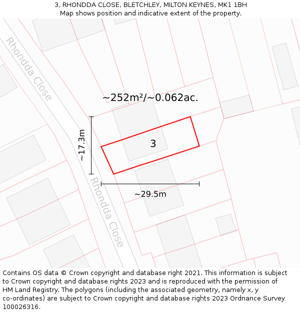 3, RHONDDA CLOSE, BLETCHLEY, MILTON KEYNES, MK1 1BH: Plot and title map