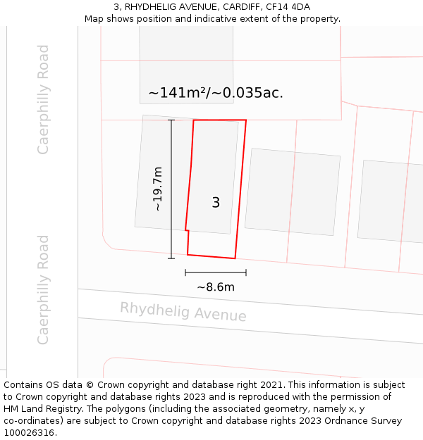3, RHYDHELIG AVENUE, CARDIFF, CF14 4DA: Plot and title map