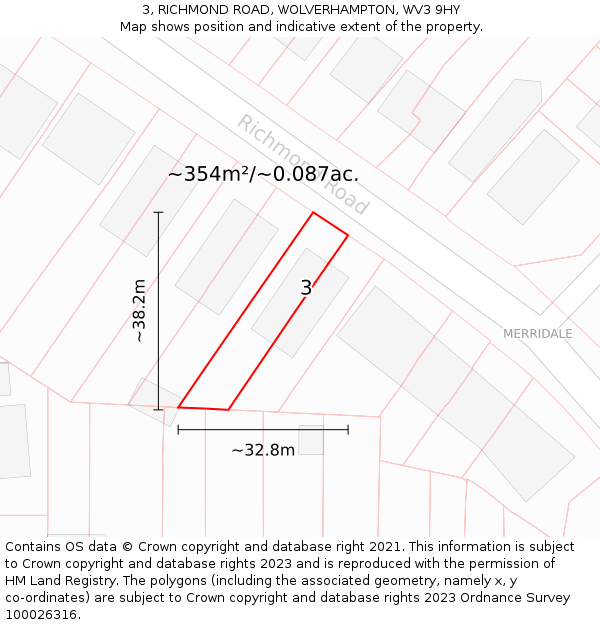 3, RICHMOND ROAD, WOLVERHAMPTON, WV3 9HY: Plot and title map
