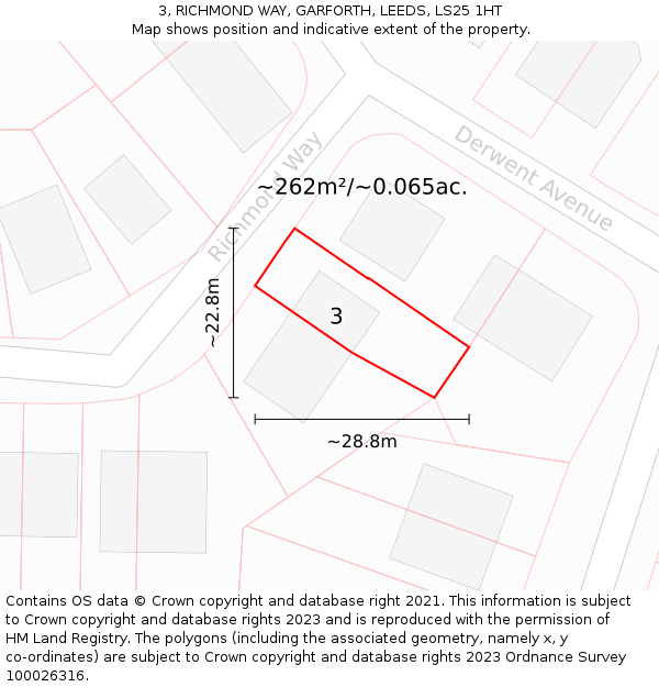 3, RICHMOND WAY, GARFORTH, LEEDS, LS25 1HT: Plot and title map