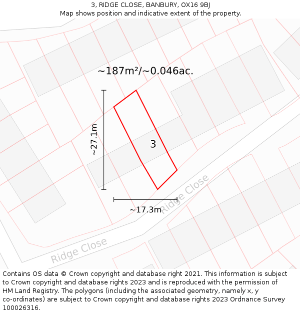 3, RIDGE CLOSE, BANBURY, OX16 9BJ: Plot and title map