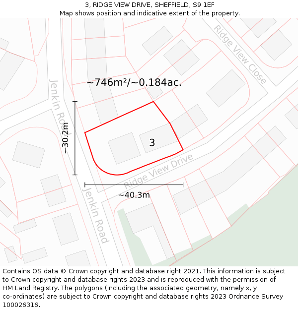 3, RIDGE VIEW DRIVE, SHEFFIELD, S9 1EF: Plot and title map
