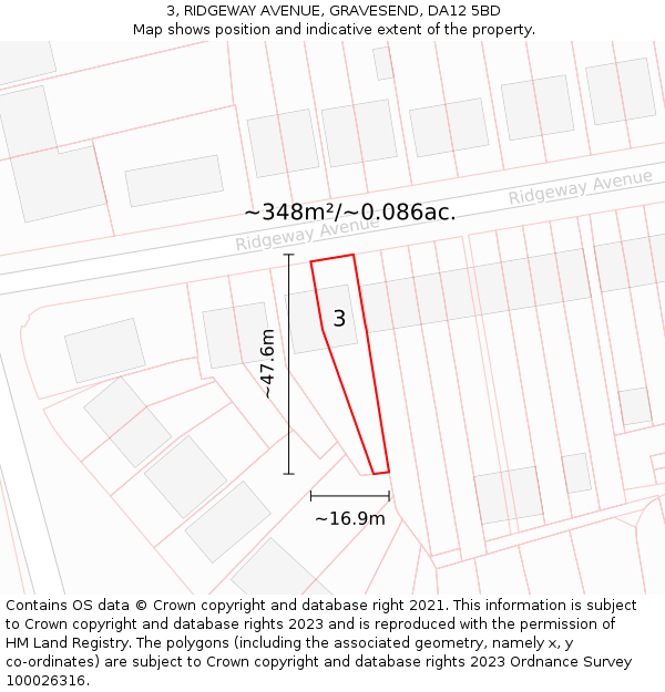 3, RIDGEWAY AVENUE, GRAVESEND, DA12 5BD: Plot and title map