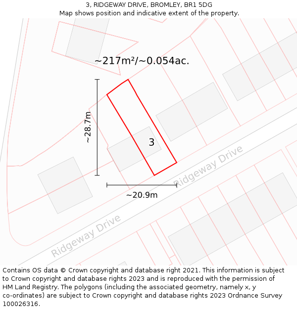 3, RIDGEWAY DRIVE, BROMLEY, BR1 5DG: Plot and title map