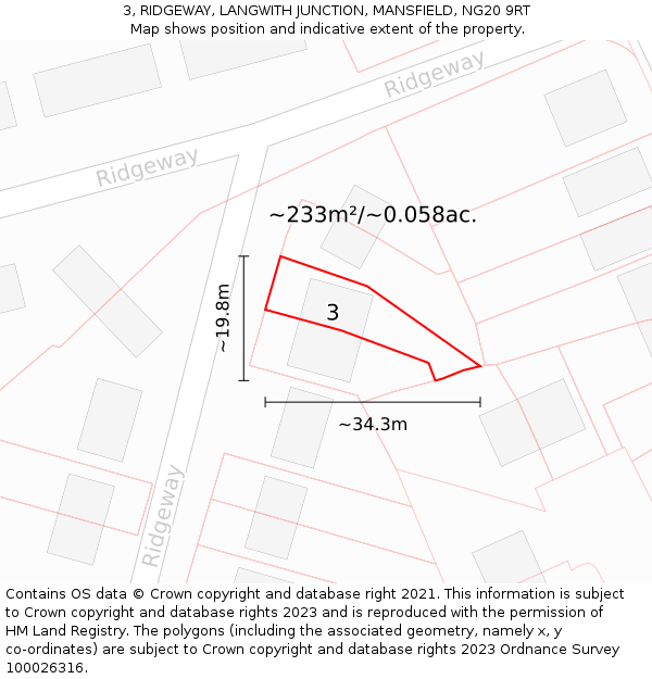 3, RIDGEWAY, LANGWITH JUNCTION, MANSFIELD, NG20 9RT: Plot and title map