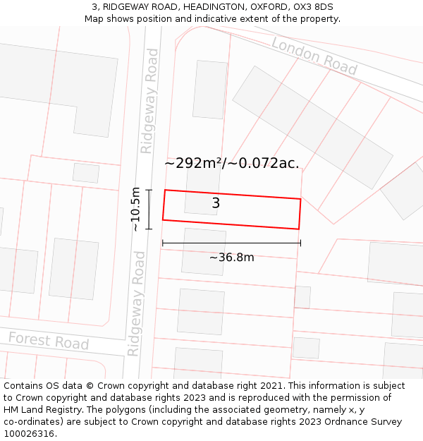 3, RIDGEWAY ROAD, HEADINGTON, OXFORD, OX3 8DS: Plot and title map