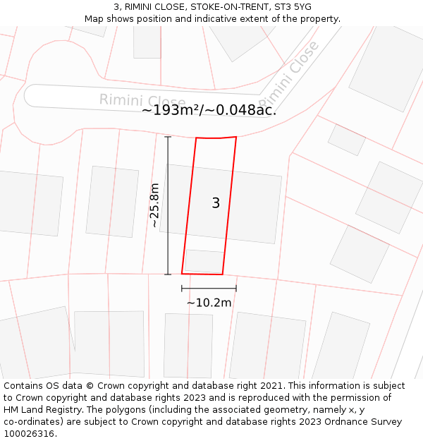 3, RIMINI CLOSE, STOKE-ON-TRENT, ST3 5YG: Plot and title map