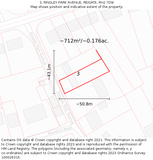 3, RINGLEY PARK AVENUE, REIGATE, RH2 7DW: Plot and title map