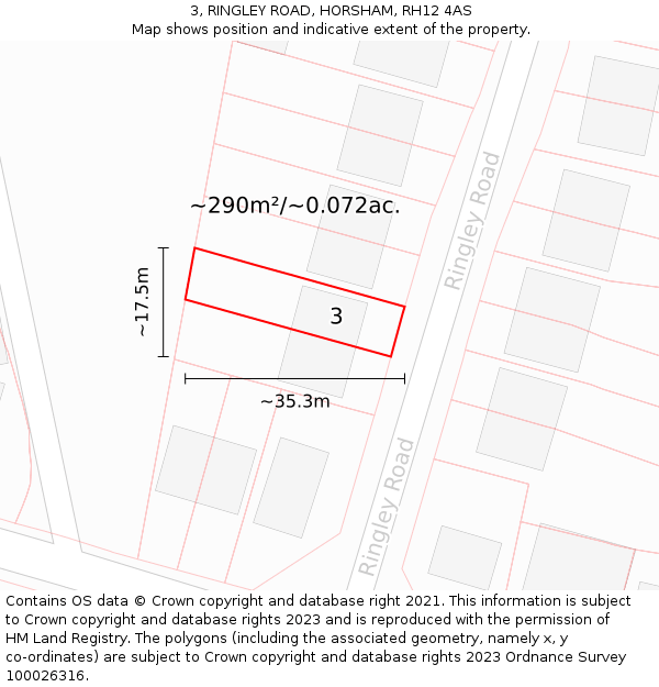 3, RINGLEY ROAD, HORSHAM, RH12 4AS: Plot and title map