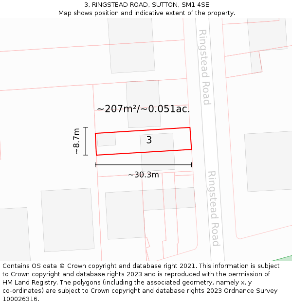 3, RINGSTEAD ROAD, SUTTON, SM1 4SE: Plot and title map