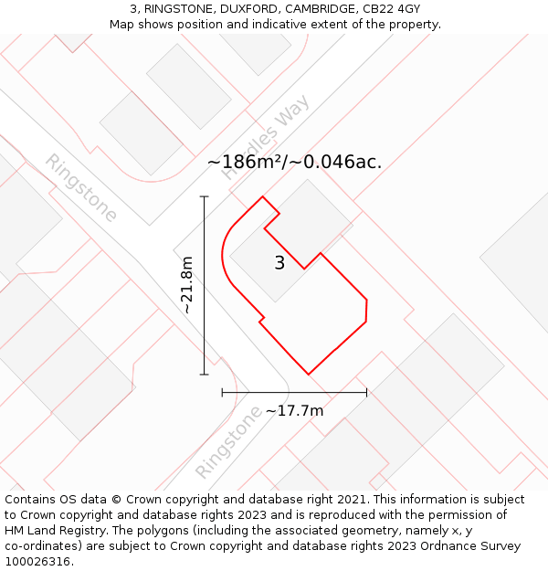 3, RINGSTONE, DUXFORD, CAMBRIDGE, CB22 4GY: Plot and title map