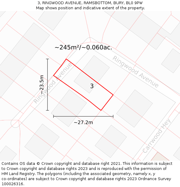 3, RINGWOOD AVENUE, RAMSBOTTOM, BURY, BL0 9PW: Plot and title map