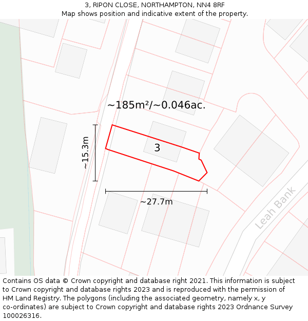 3, RIPON CLOSE, NORTHAMPTON, NN4 8RF: Plot and title map