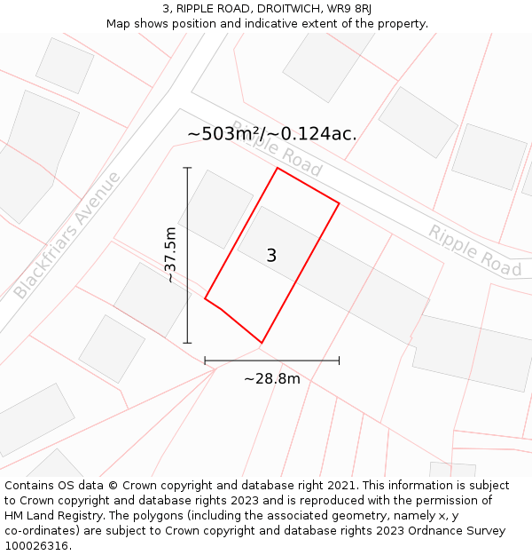 3, RIPPLE ROAD, DROITWICH, WR9 8RJ: Plot and title map