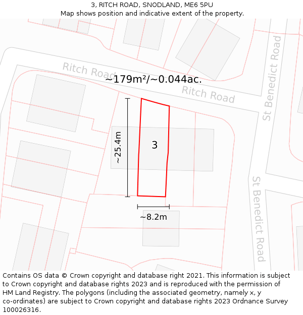 3, RITCH ROAD, SNODLAND, ME6 5PU: Plot and title map