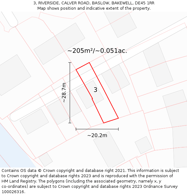 3, RIVERSIDE, CALVER ROAD, BASLOW, BAKEWELL, DE45 1RR: Plot and title map