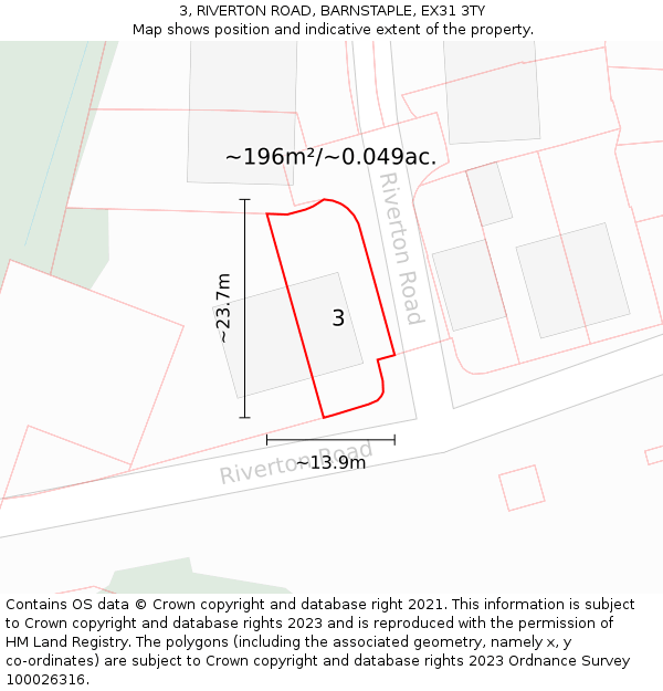 3, RIVERTON ROAD, BARNSTAPLE, EX31 3TY: Plot and title map