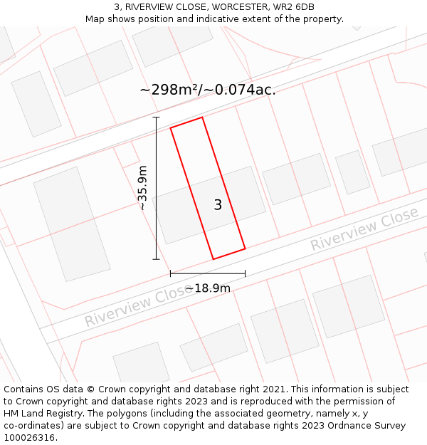 3, RIVERVIEW CLOSE, WORCESTER, WR2 6DB: Plot and title map