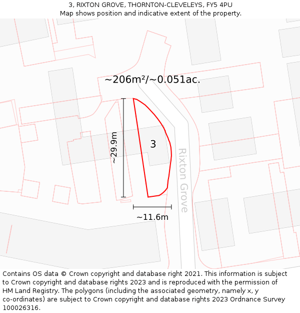 3, RIXTON GROVE, THORNTON-CLEVELEYS, FY5 4PU: Plot and title map