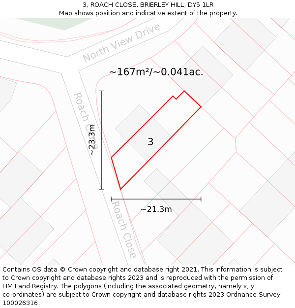 3, ROACH CLOSE, BRIERLEY HILL, DY5 1LR: Plot and title map