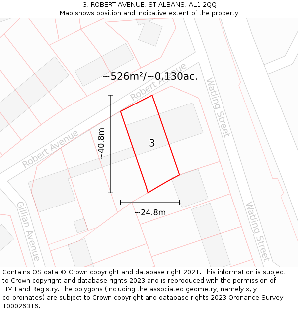 3, ROBERT AVENUE, ST ALBANS, AL1 2QQ: Plot and title map
