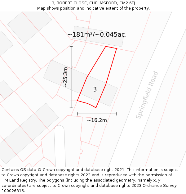 3, ROBERT CLOSE, CHELMSFORD, CM2 6FJ: Plot and title map