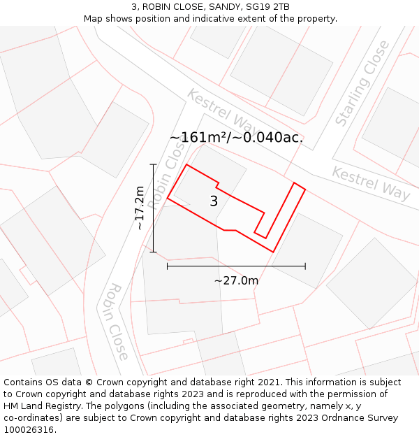 3, ROBIN CLOSE, SANDY, SG19 2TB: Plot and title map