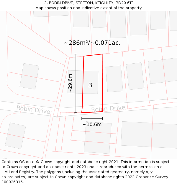 3, ROBIN DRIVE, STEETON, KEIGHLEY, BD20 6TF: Plot and title map