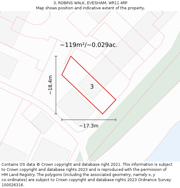 3, ROBINS WALK, EVESHAM, WR11 4RP: Plot and title map