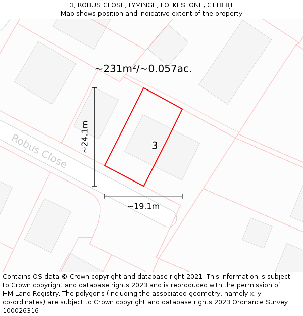 3, ROBUS CLOSE, LYMINGE, FOLKESTONE, CT18 8JF: Plot and title map