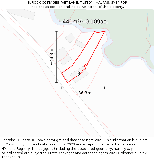 3, ROCK COTTAGES, WET LANE, TILSTON, MALPAS, SY14 7DP: Plot and title map