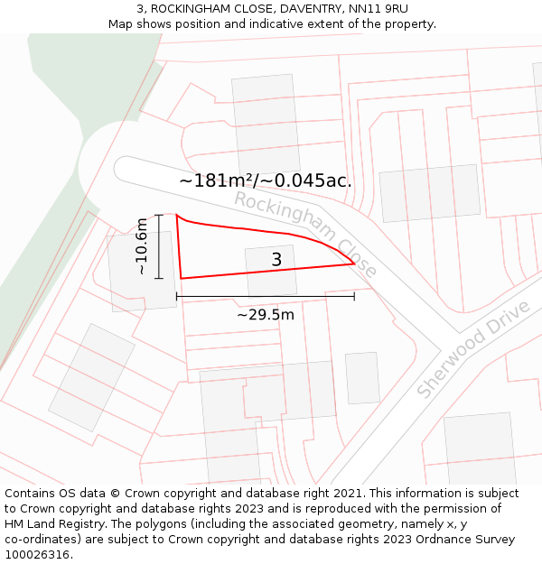3, ROCKINGHAM CLOSE, DAVENTRY, NN11 9RU: Plot and title map