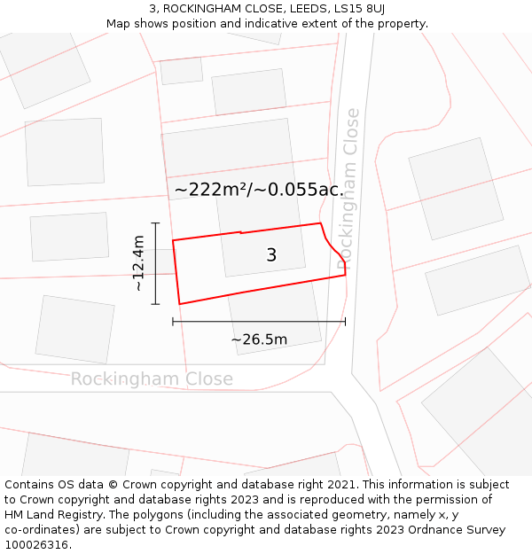 3, ROCKINGHAM CLOSE, LEEDS, LS15 8UJ: Plot and title map