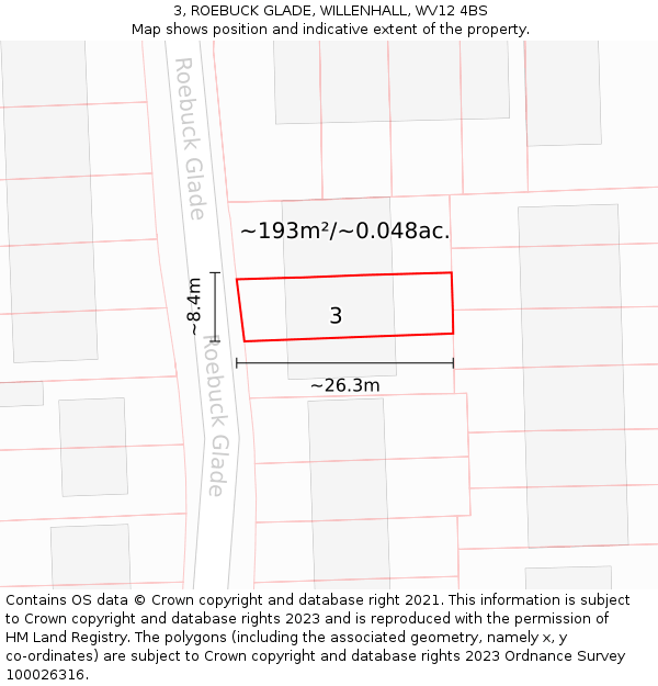 3, ROEBUCK GLADE, WILLENHALL, WV12 4BS: Plot and title map