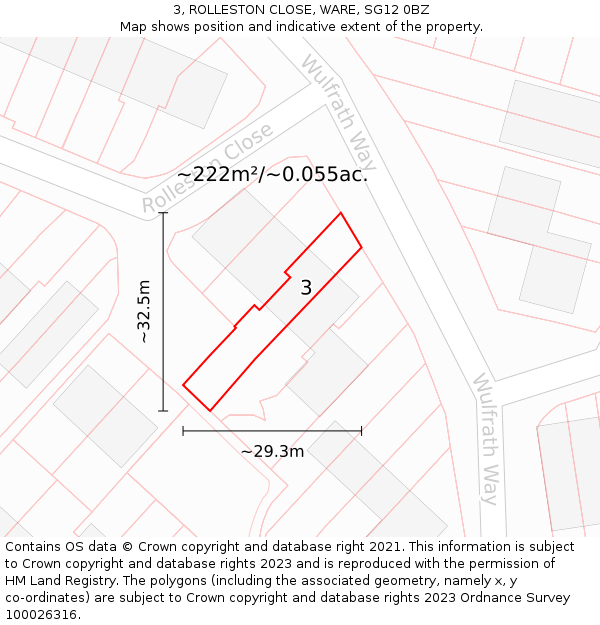 3, ROLLESTON CLOSE, WARE, SG12 0BZ: Plot and title map
