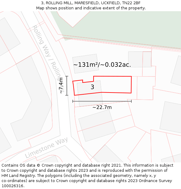 3, ROLLING MILL, MARESFIELD, UCKFIELD, TN22 2BF: Plot and title map