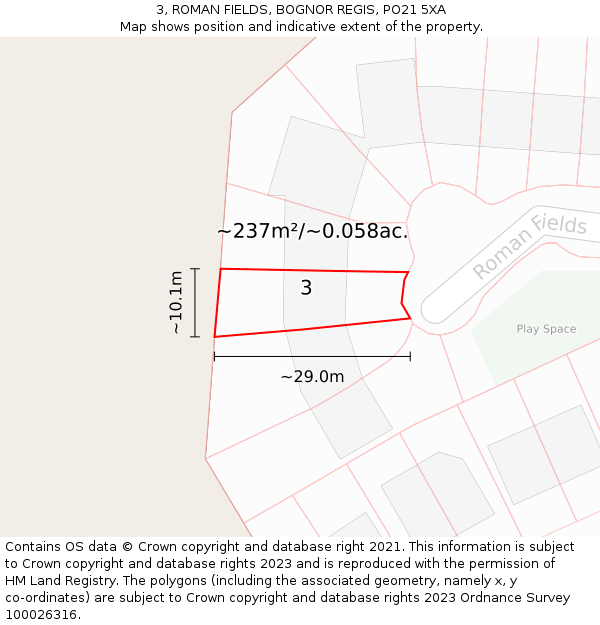 3, ROMAN FIELDS, BOGNOR REGIS, PO21 5XA: Plot and title map