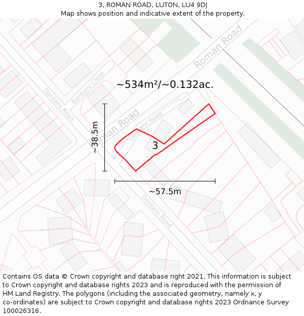 3, ROMAN ROAD, LUTON, LU4 9DJ: Plot and title map