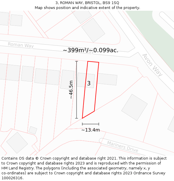 3, ROMAN WAY, BRISTOL, BS9 1SQ: Plot and title map