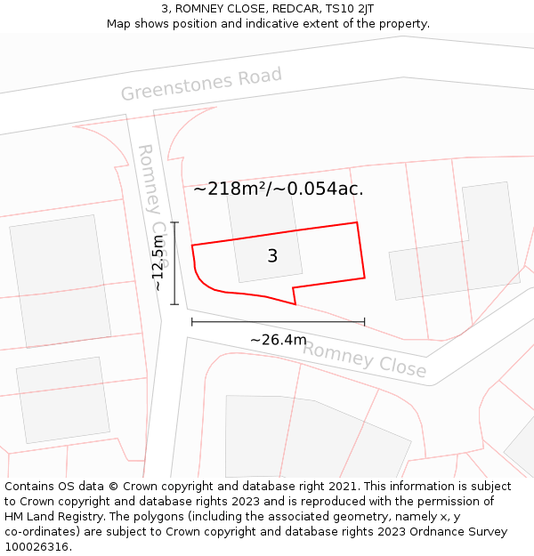 3, ROMNEY CLOSE, REDCAR, TS10 2JT: Plot and title map