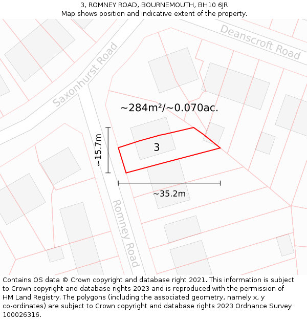 3, ROMNEY ROAD, BOURNEMOUTH, BH10 6JR: Plot and title map