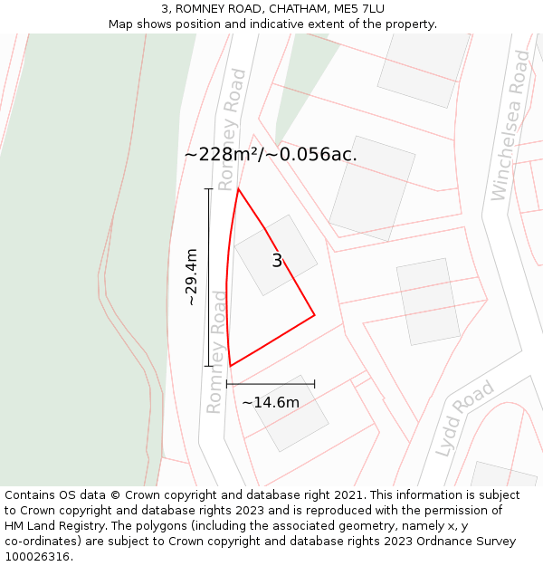 3, ROMNEY ROAD, CHATHAM, ME5 7LU: Plot and title map